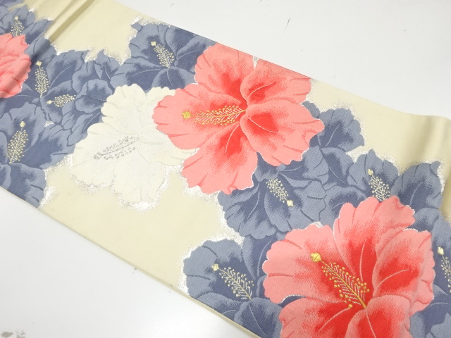 JAPANESE KIMONO / ANTIQUE FUKURO OBI / SILK / WOVEN FLOWERS